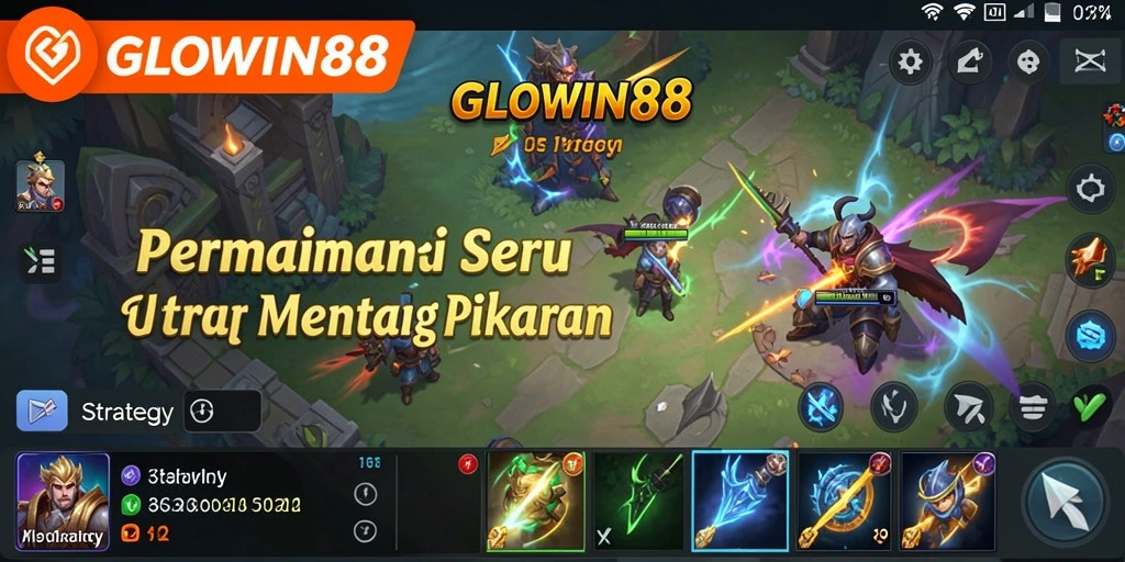 Antarmuka GLOWIN88 yang menampilkan strategi dan taktik permainan.