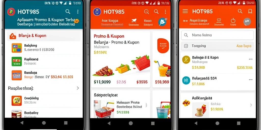 Tampilan antarmuka HOT985 menampilkan berbagai kupon menarik untuk belanja.