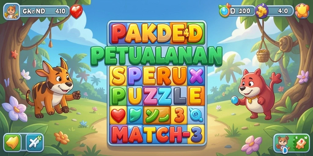 Tampilan antarmuka seru PAKDE4D dengan elemen Puzzle Match-3.